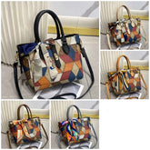 Vintage Women Handbags and Purse Set Multicolor Patchwork Tote Bags Soft Leather Shoulder Bag Zipper